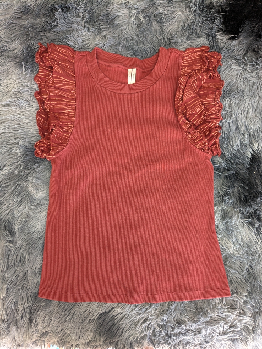 Anthropologie Women's Ruffle Sleeve Tank Top - Rose Rust